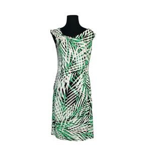 London Times White Green Gray Palm Print Draped Ruched Dress size 4